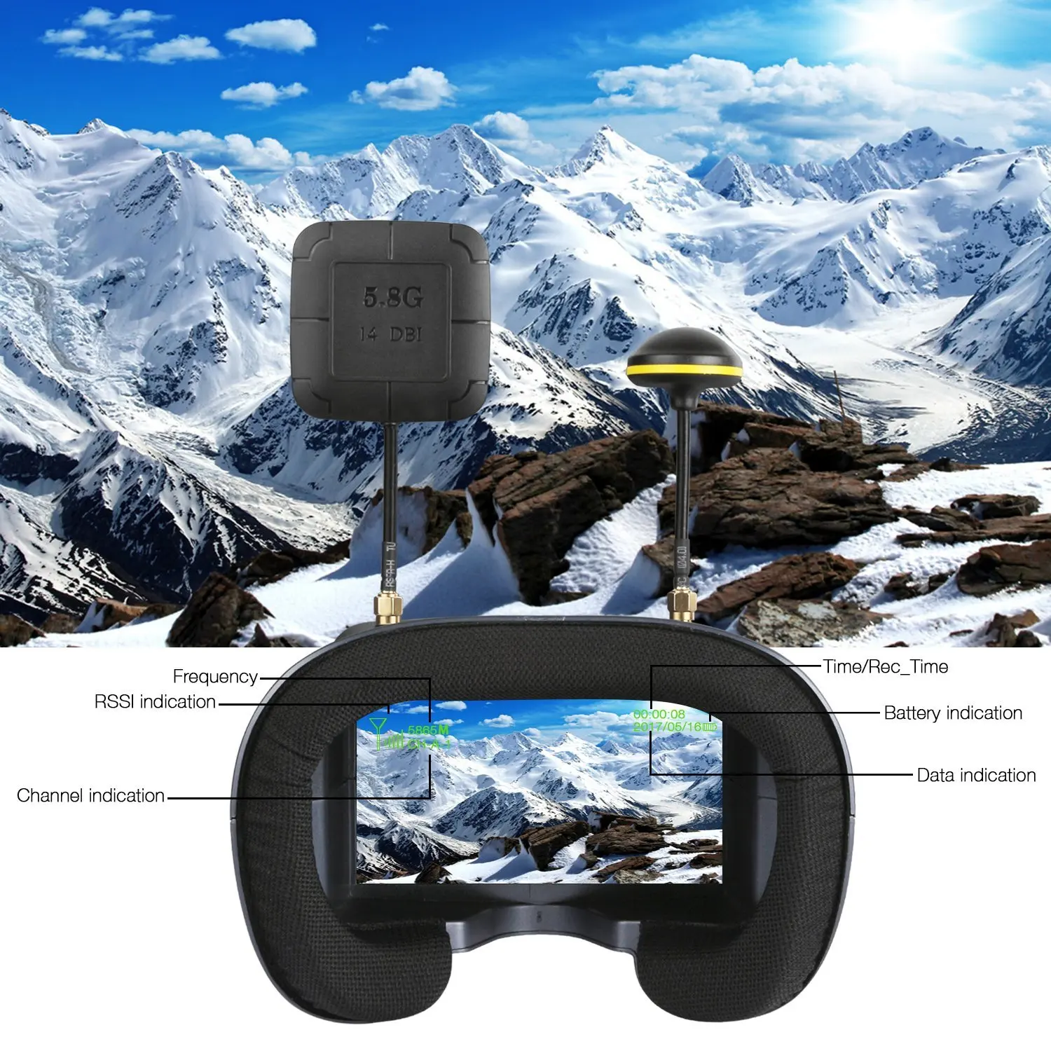 FPV Goggles 008D 5.8G 40CH 4.3 - Drone Racing Goggles recension och pris